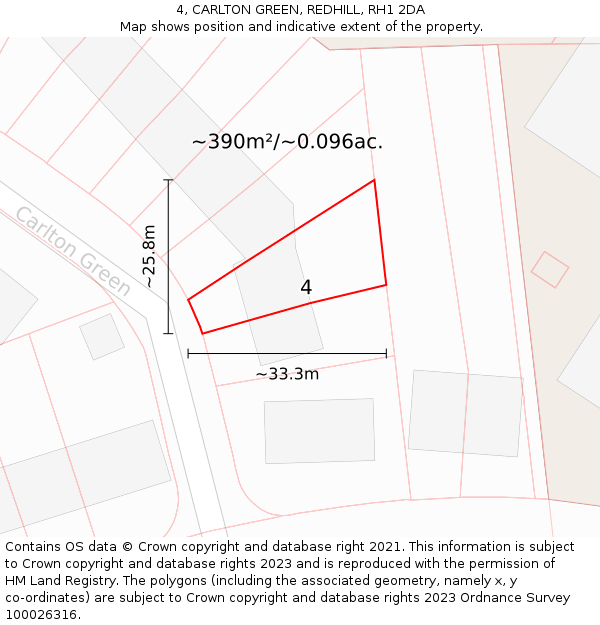 4, CARLTON GREEN, REDHILL, RH1 2DA: Plot and title map