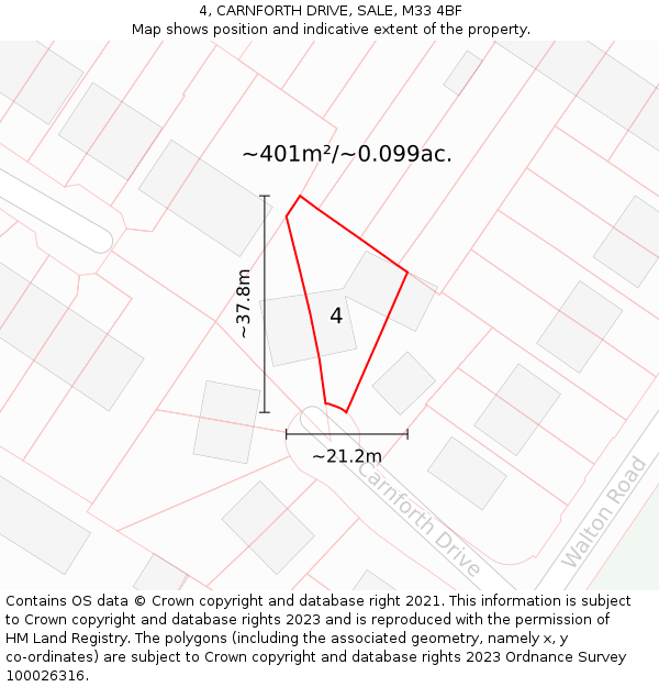 4, CARNFORTH DRIVE, SALE, M33 4BF: Plot and title map