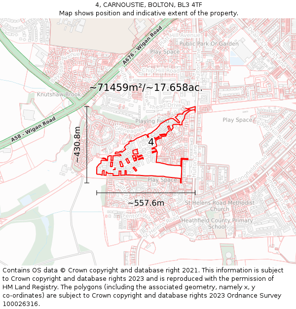 4, CARNOUSTIE, BOLTON, BL3 4TF: Plot and title map
