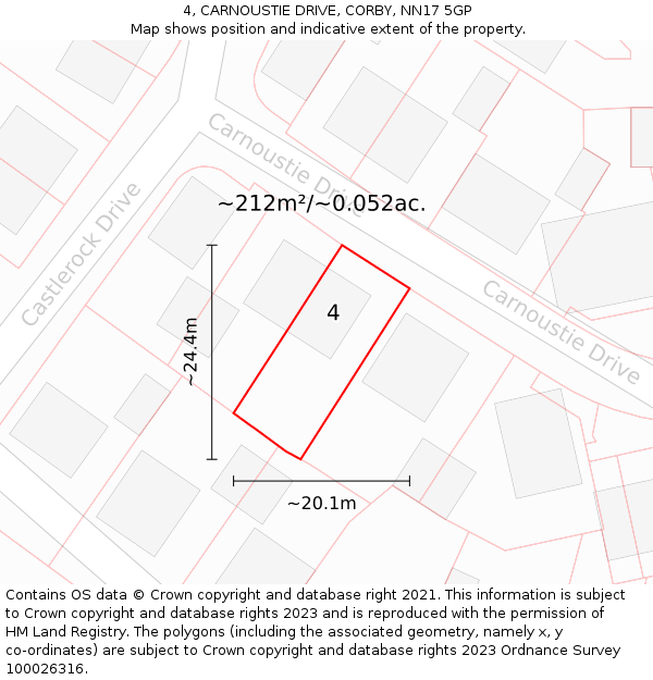 4, CARNOUSTIE DRIVE, CORBY, NN17 5GP: Plot and title map