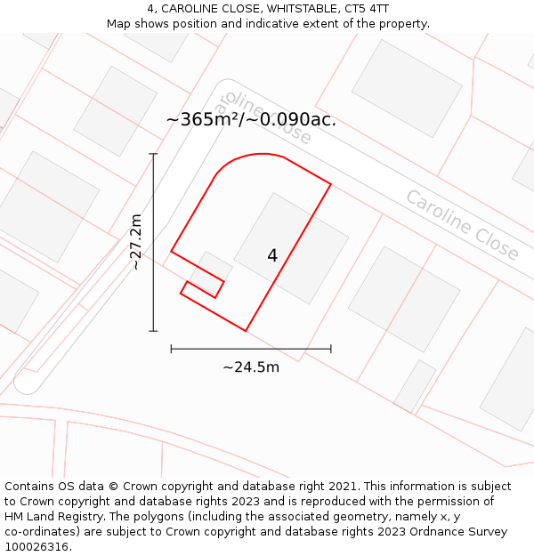 4, CAROLINE CLOSE, WHITSTABLE, CT5 4TT: Plot and title map