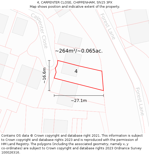 4, CARPENTER CLOSE, CHIPPENHAM, SN15 3PX: Plot and title map