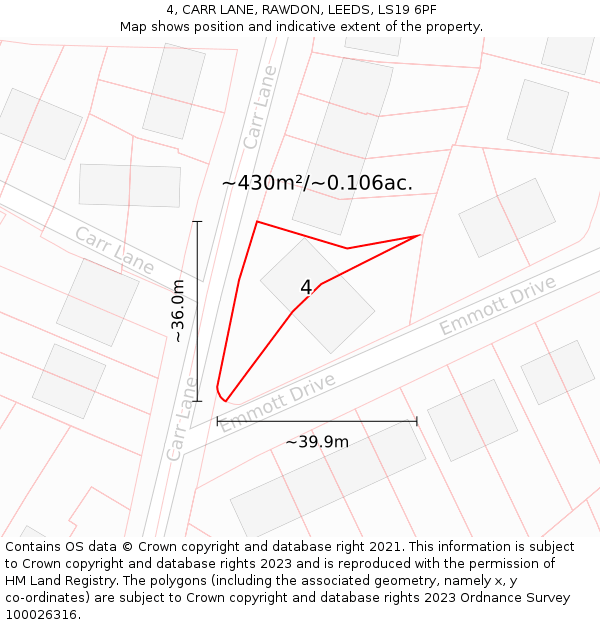4, CARR LANE, RAWDON, LEEDS, LS19 6PF: Plot and title map