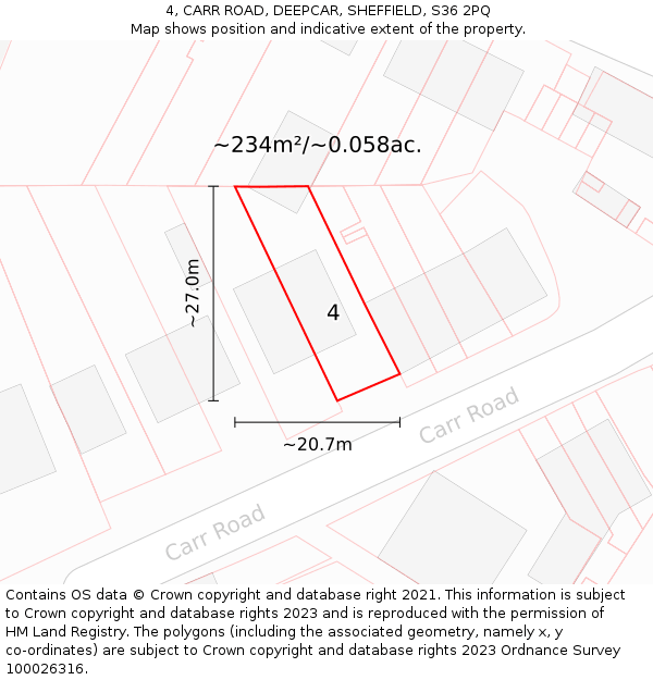 4, CARR ROAD, DEEPCAR, SHEFFIELD, S36 2PQ: Plot and title map