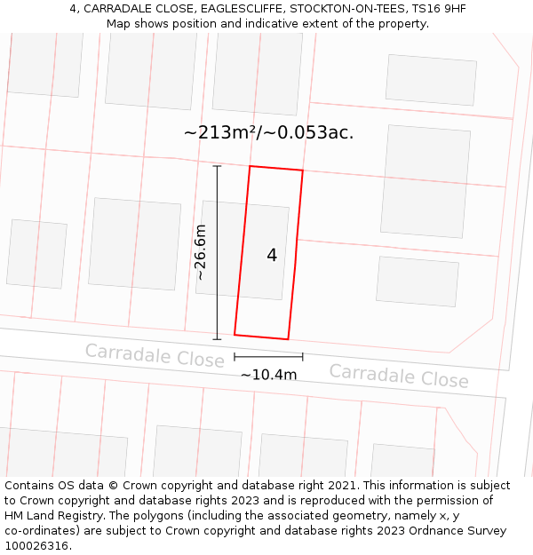 4, CARRADALE CLOSE, EAGLESCLIFFE, STOCKTON-ON-TEES, TS16 9HF: Plot and title map