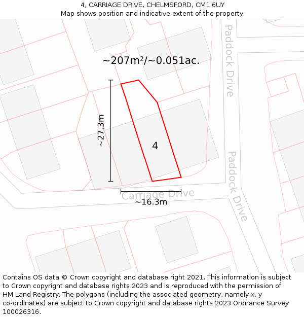 4, CARRIAGE DRIVE, CHELMSFORD, CM1 6UY: Plot and title map