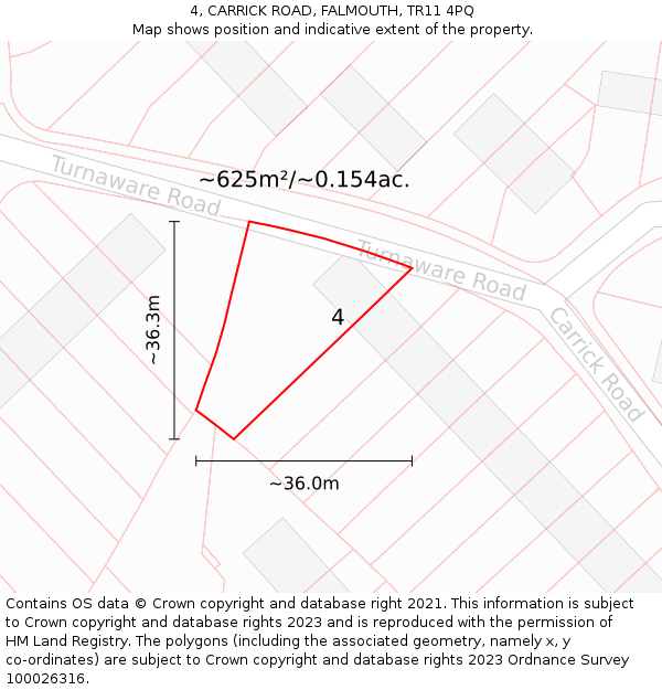 4, CARRICK ROAD, FALMOUTH, TR11 4PQ: Plot and title map