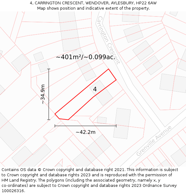 4, CARRINGTON CRESCENT, WENDOVER, AYLESBURY, HP22 6AW: Plot and title map
