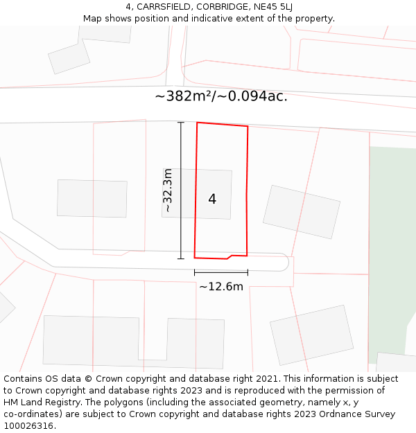4, CARRSFIELD, CORBRIDGE, NE45 5LJ: Plot and title map