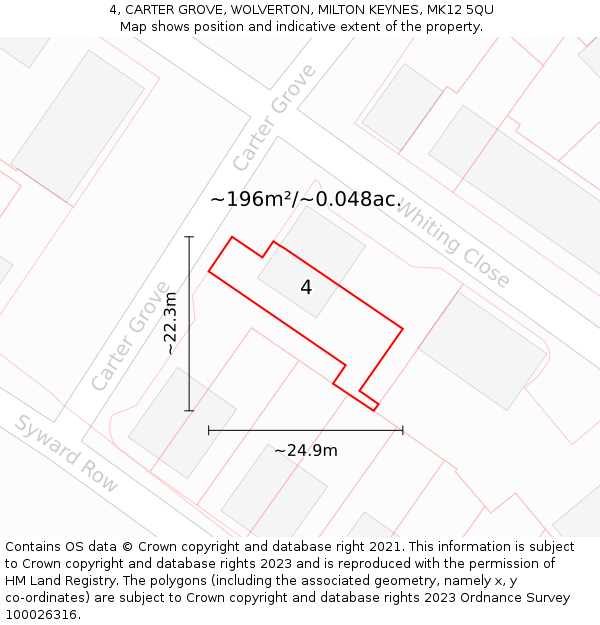 4, CARTER GROVE, WOLVERTON, MILTON KEYNES, MK12 5QU: Plot and title map