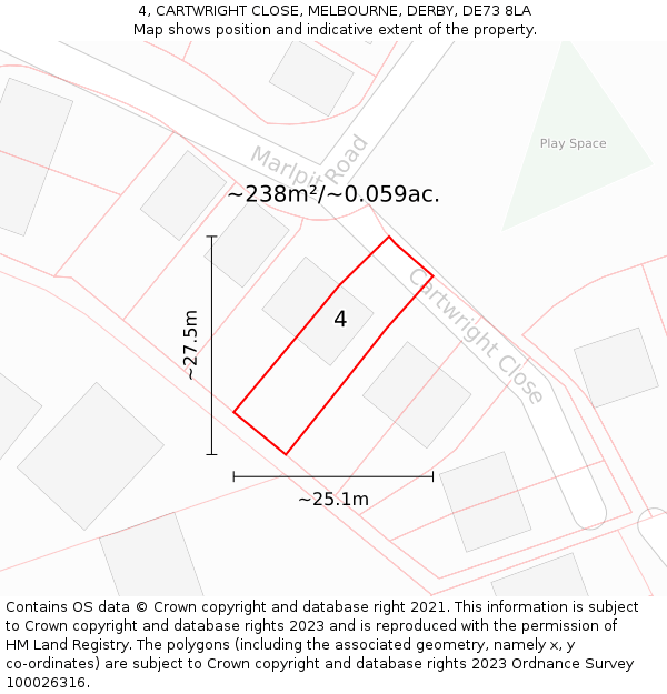 4, CARTWRIGHT CLOSE, MELBOURNE, DERBY, DE73 8LA: Plot and title map