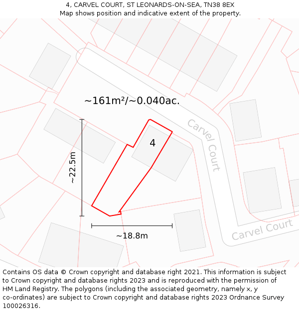 4, CARVEL COURT, ST LEONARDS-ON-SEA, TN38 8EX: Plot and title map