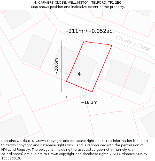 4, CARVERS CLOSE, WELLINGTON, TELFORD, TF1 2EQ: Plot and title map