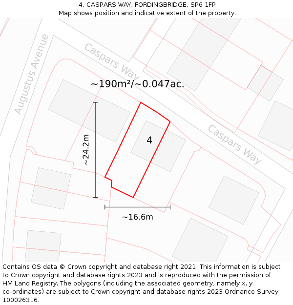 4, CASPARS WAY, FORDINGBRIDGE, SP6 1FP: Plot and title map