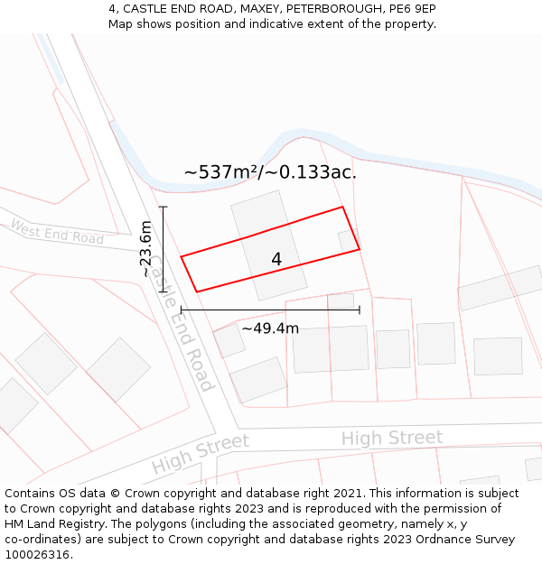 4, CASTLE END ROAD, MAXEY, PETERBOROUGH, PE6 9EP: Plot and title map