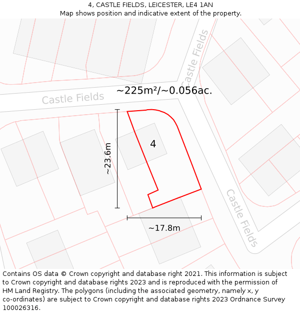 4, CASTLE FIELDS, LEICESTER, LE4 1AN: Plot and title map