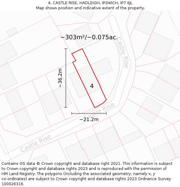 4, CASTLE RISE, HADLEIGH, IPSWICH, IP7 6JL: Plot and title map