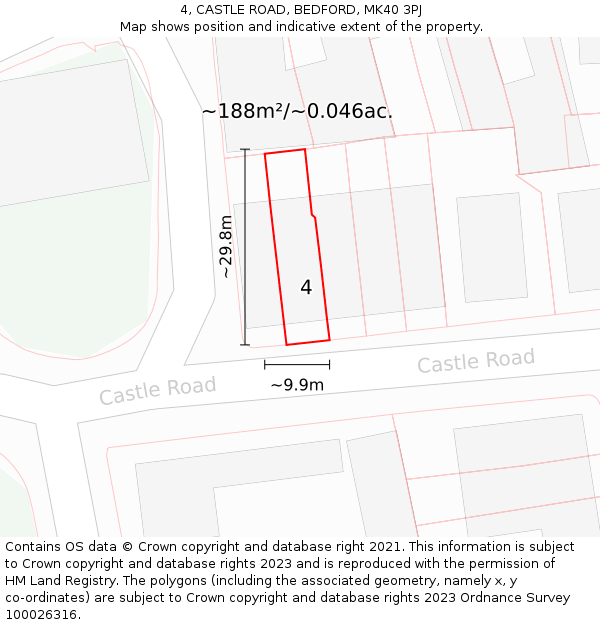 4, CASTLE ROAD, BEDFORD, MK40 3PJ: Plot and title map