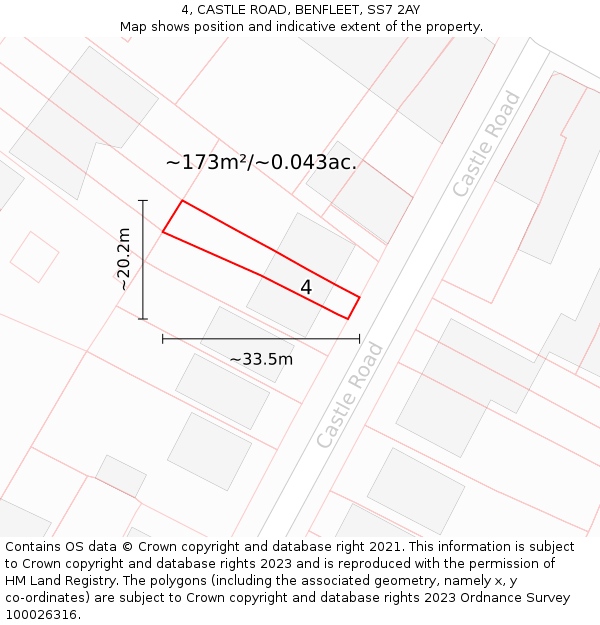 4, CASTLE ROAD, BENFLEET, SS7 2AY: Plot and title map
