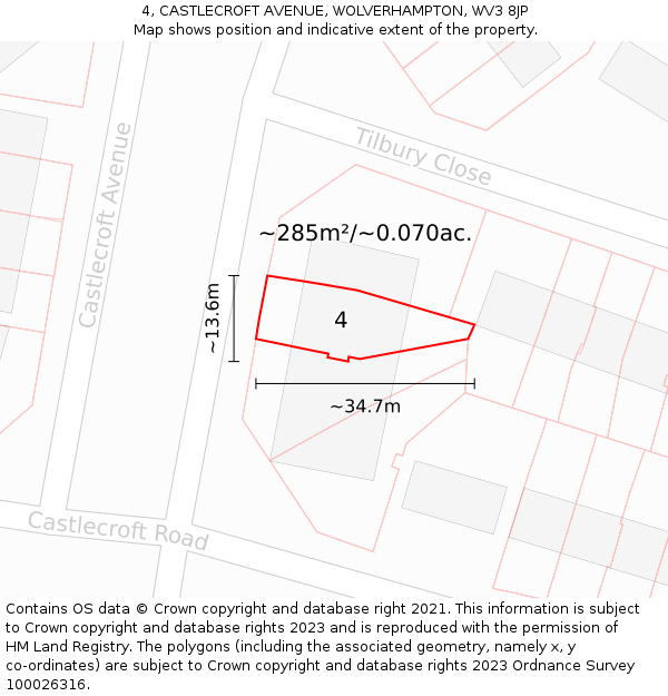 4, CASTLECROFT AVENUE, WOLVERHAMPTON, WV3 8JP: Plot and title map