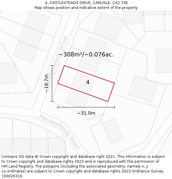 4, CASTLESTEADS DRIVE, CARLISLE, CA2 7XE: Plot and title map