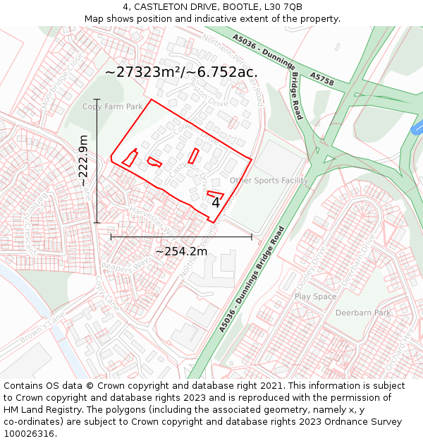 4, CASTLETON DRIVE, BOOTLE, L30 7QB: Plot and title map