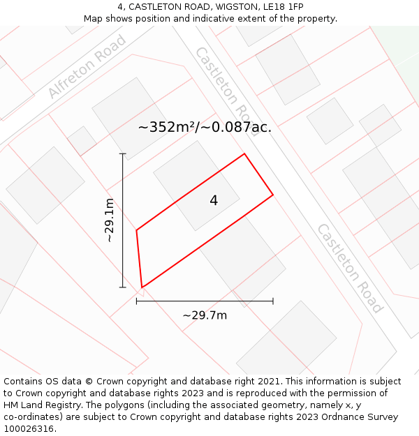 4, CASTLETON ROAD, WIGSTON, LE18 1FP: Plot and title map