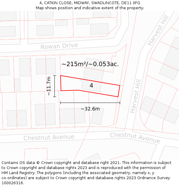 4, CATKIN CLOSE, MIDWAY, SWADLINCOTE, DE11 0FG: Plot and title map