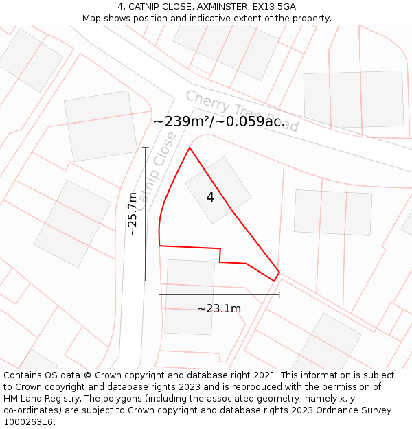 4, CATNIP CLOSE, AXMINSTER, EX13 5GA: Plot and title map