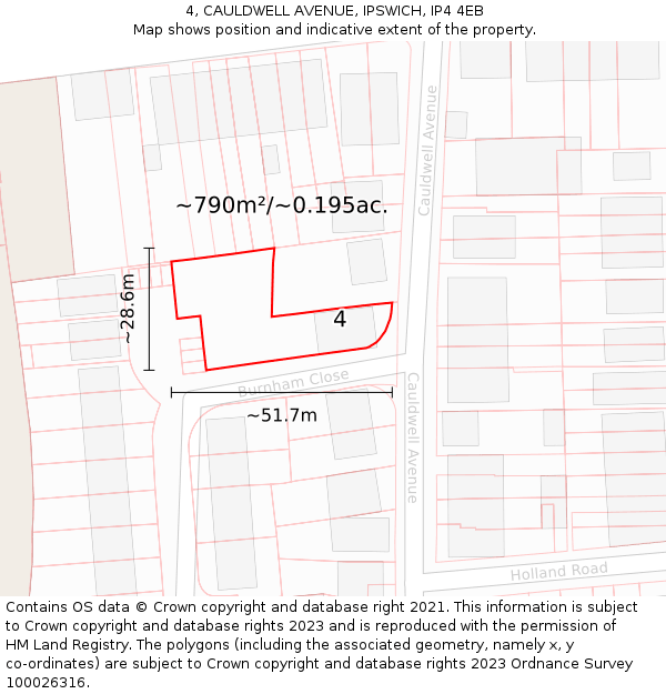 4, CAULDWELL AVENUE, IPSWICH, IP4 4EB: Plot and title map