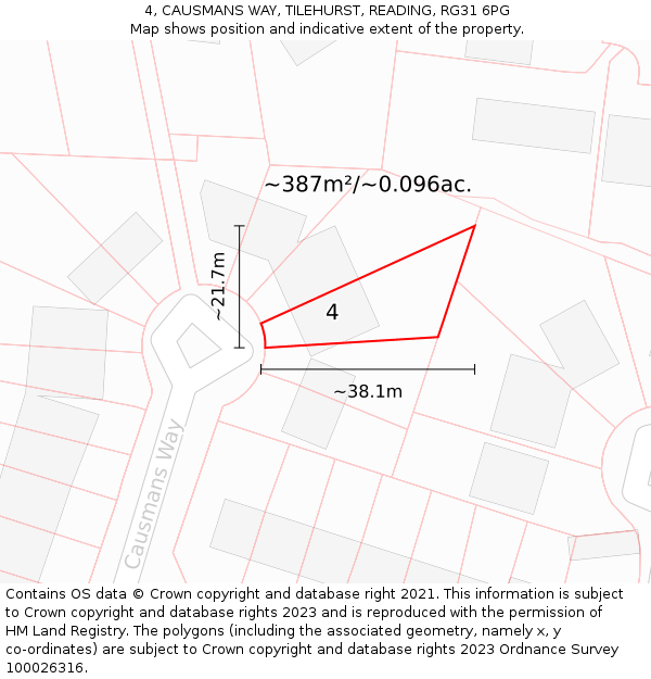 4, CAUSMANS WAY, TILEHURST, READING, RG31 6PG: Plot and title map