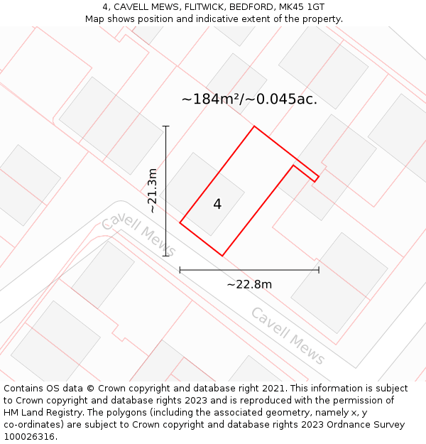 4, CAVELL MEWS, FLITWICK, BEDFORD, MK45 1GT: Plot and title map