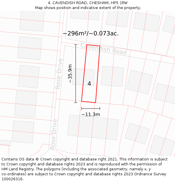 4, CAVENDISH ROAD, CHESHAM, HP5 1RW: Plot and title map