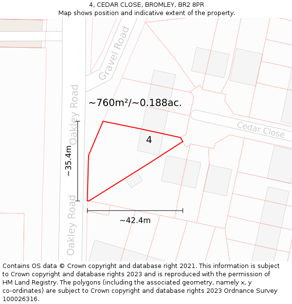 4, CEDAR CLOSE, BROMLEY, BR2 8PR: Plot and title map
