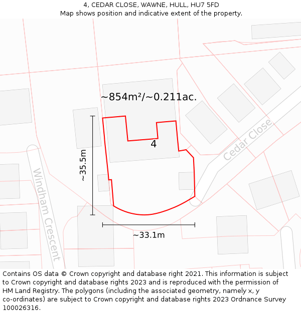 4, CEDAR CLOSE, WAWNE, HULL, HU7 5FD: Plot and title map