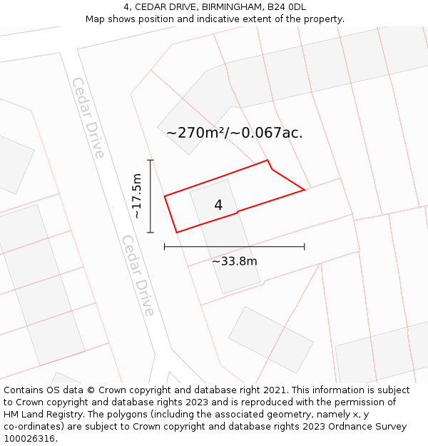 4, CEDAR DRIVE, BIRMINGHAM, B24 0DL: Plot and title map