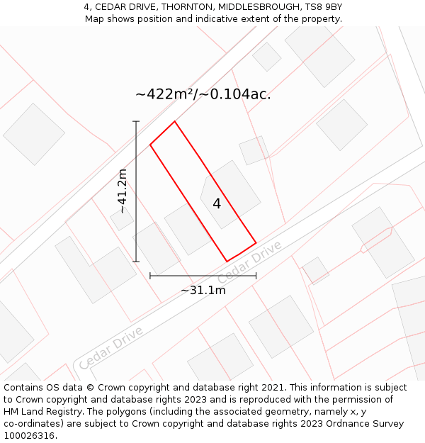 4, CEDAR DRIVE, THORNTON, MIDDLESBROUGH, TS8 9BY: Plot and title map