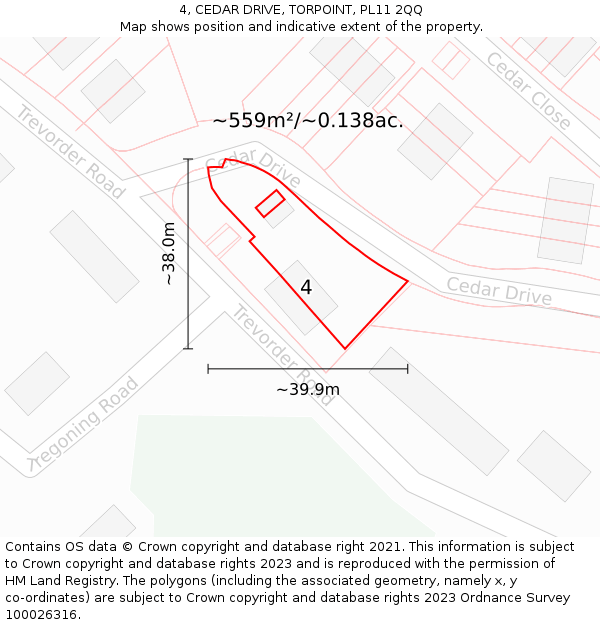 4, CEDAR DRIVE, TORPOINT, PL11 2QQ: Plot and title map
