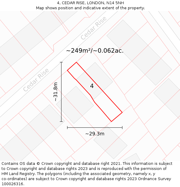 4, CEDAR RISE, LONDON, N14 5NH: Plot and title map
