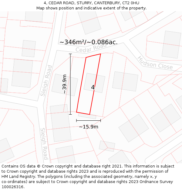 4, CEDAR ROAD, STURRY, CANTERBURY, CT2 0HU: Plot and title map
