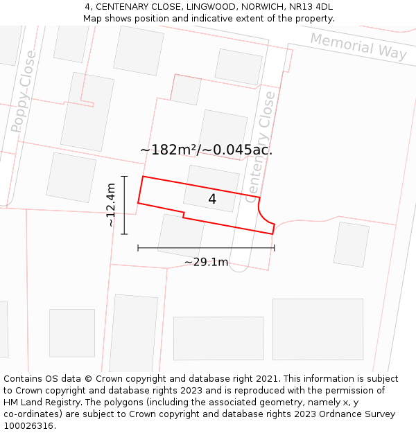 4, CENTENARY CLOSE, LINGWOOD, NORWICH, NR13 4DL: Plot and title map