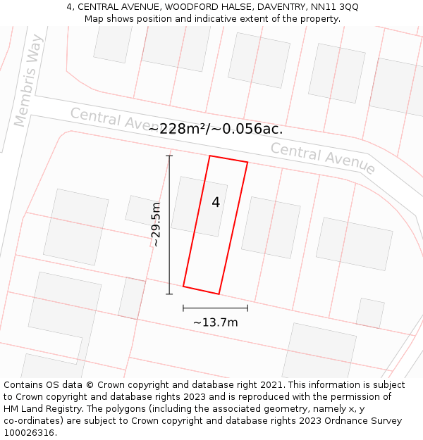 4, CENTRAL AVENUE, WOODFORD HALSE, DAVENTRY, NN11 3QQ: Plot and title map