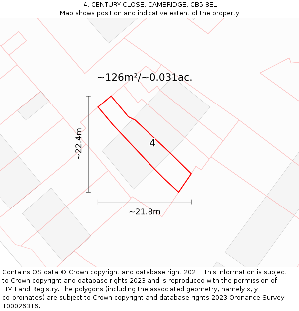 4, CENTURY CLOSE, CAMBRIDGE, CB5 8EL: Plot and title map