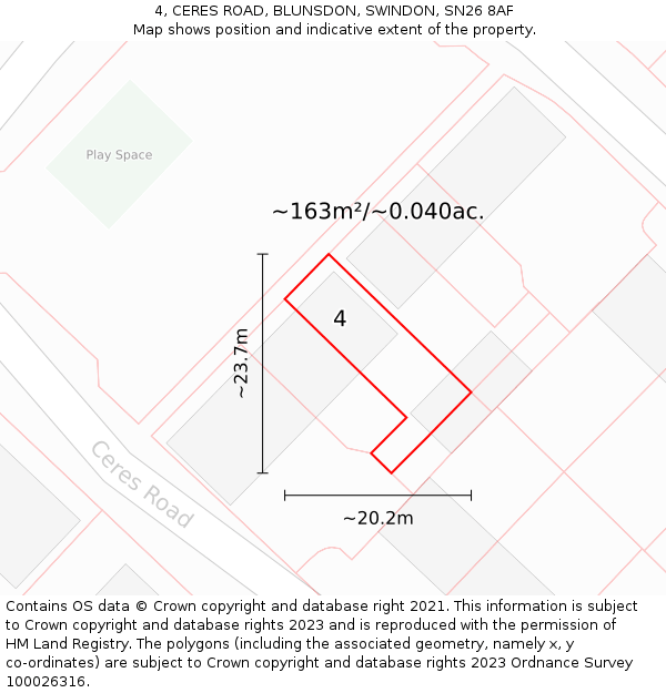 4, CERES ROAD, BLUNSDON, SWINDON, SN26 8AF: Plot and title map