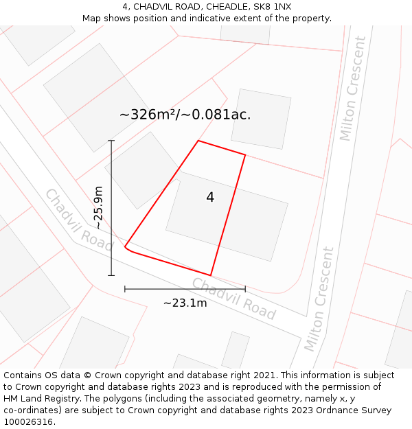 4, CHADVIL ROAD, CHEADLE, SK8 1NX: Plot and title map
