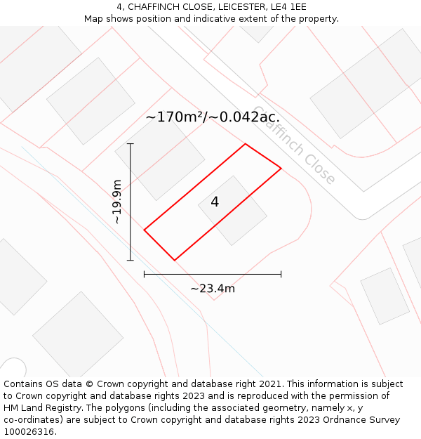 4, CHAFFINCH CLOSE, LEICESTER, LE4 1EE: Plot and title map