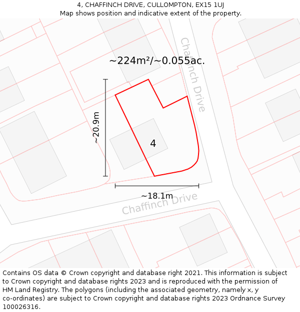 4, CHAFFINCH DRIVE, CULLOMPTON, EX15 1UJ: Plot and title map