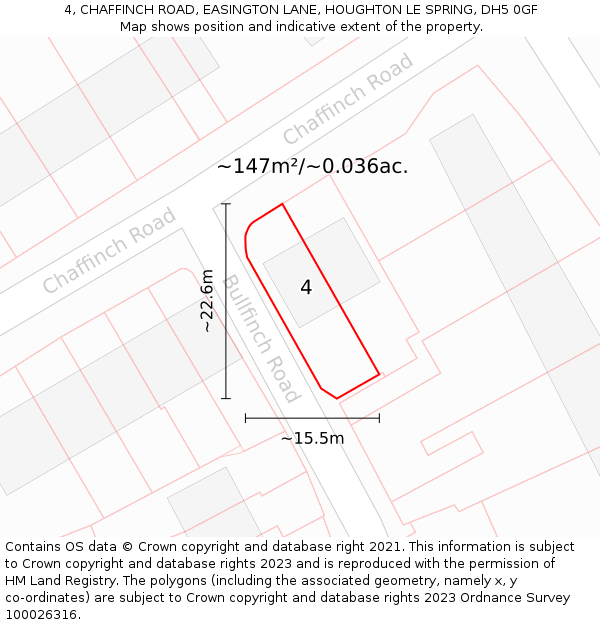 4, CHAFFINCH ROAD, EASINGTON LANE, HOUGHTON LE SPRING, DH5 0GF: Plot and title map