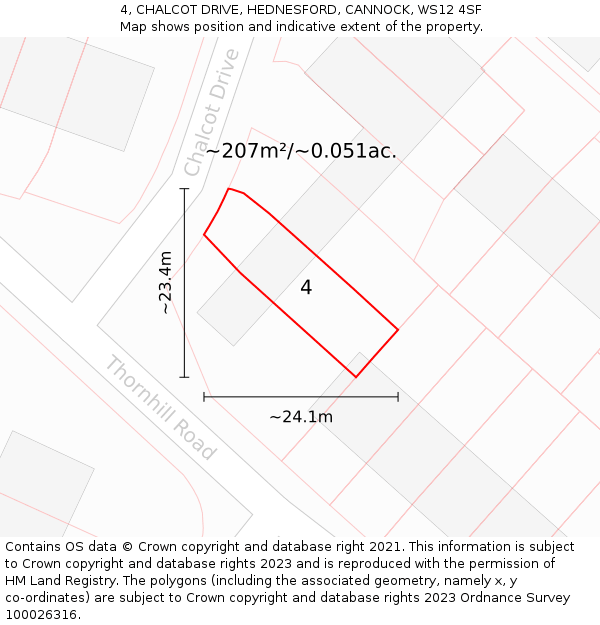 4, CHALCOT DRIVE, HEDNESFORD, CANNOCK, WS12 4SF: Plot and title map