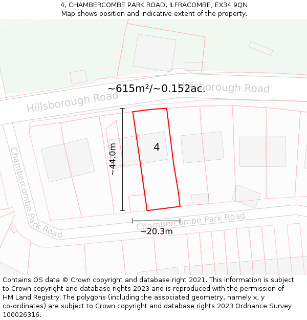 4, CHAMBERCOMBE PARK ROAD, ILFRACOMBE, EX34 9QN: Plot and title map